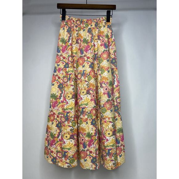 Marine Layer Women's Medium Maxi Skirt Cotton Gauze Floral Tiered Cottage Boho - Picture 3 of 7